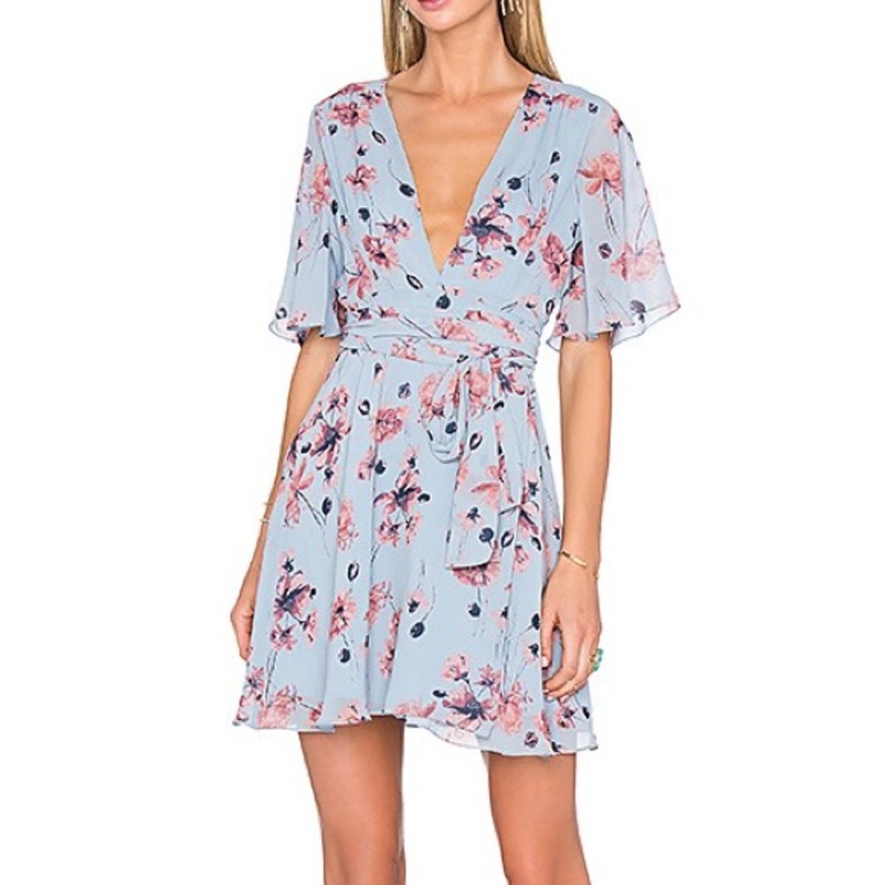 XL House of Harlow 1960 x Revolve Blue Floral Harper Wrap Dress
